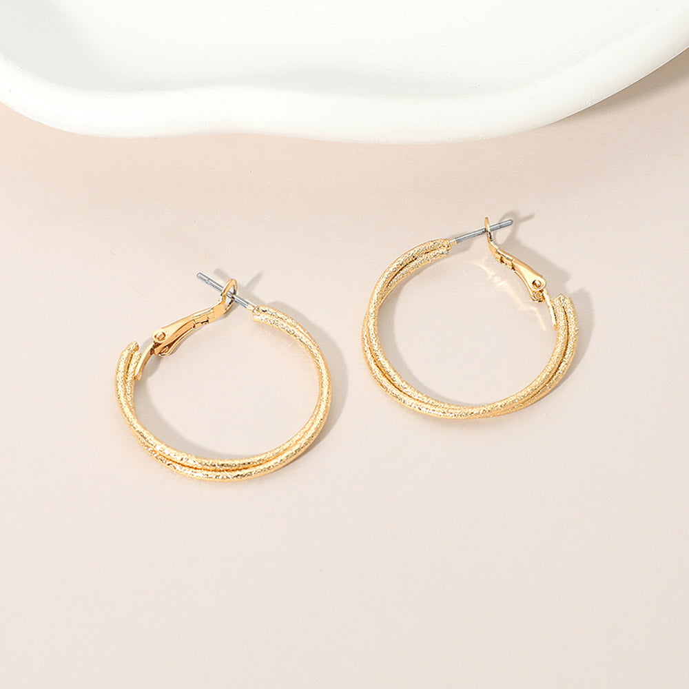 Madeline Love Gold Gold Dipped Textured Double Layered Hoop Earrings