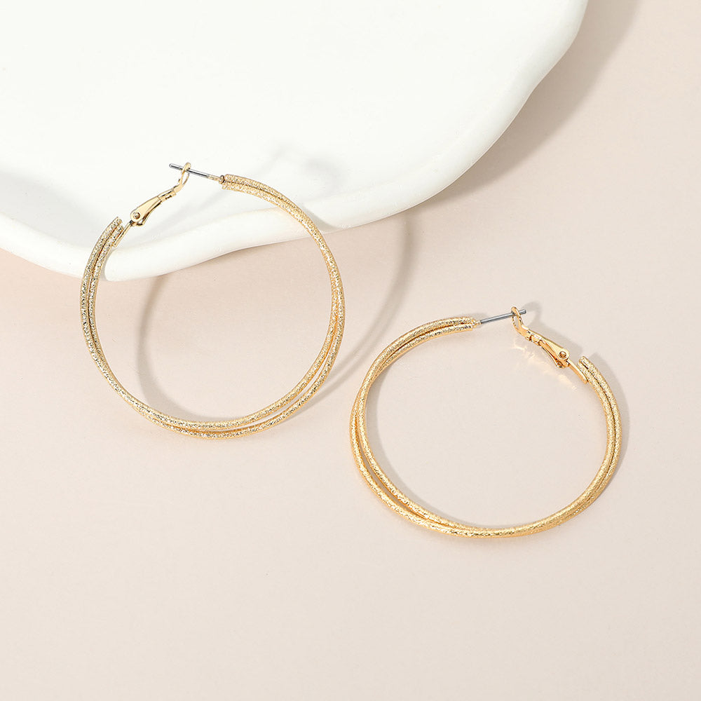 Madeline Love Gold Gold Dipped Textured Double Layered Hoop Earrings