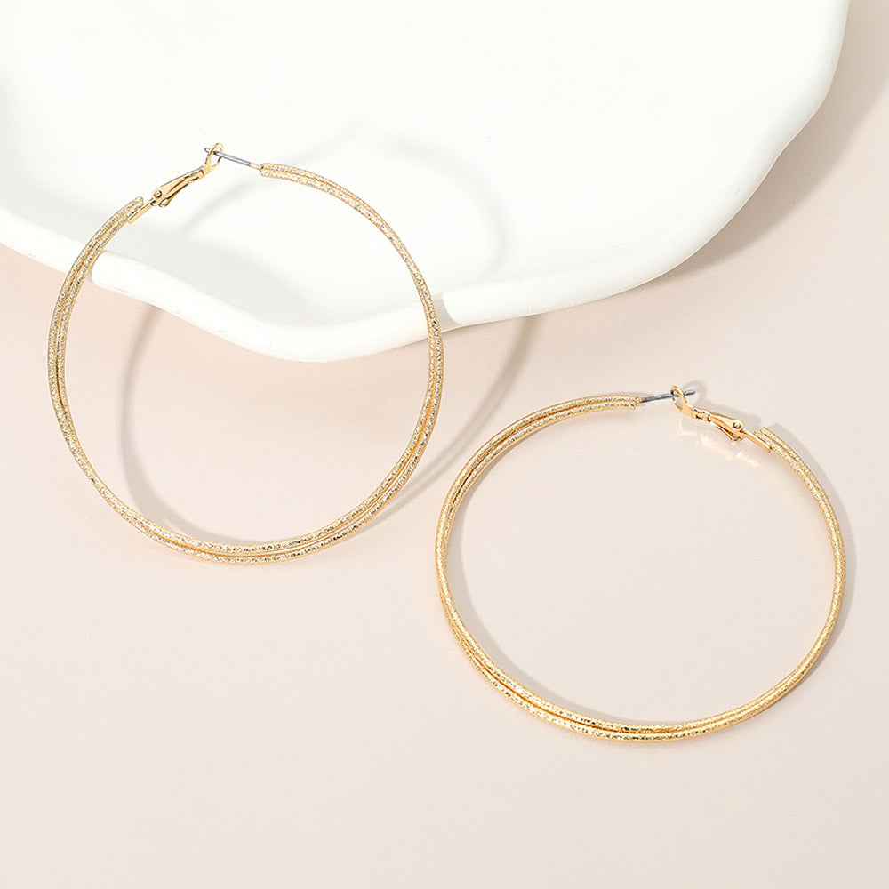 Madeline Love Gold Gold Dipped Textured Double Layered Hoop Earrings