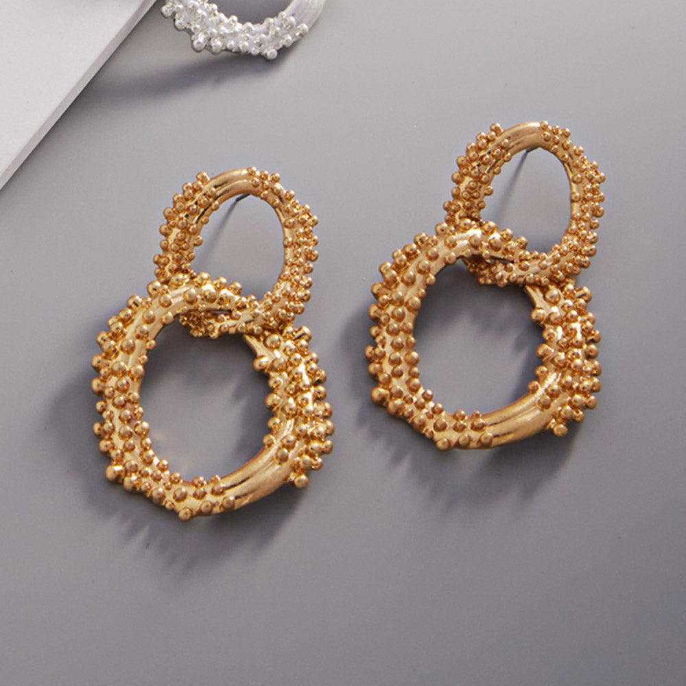 Madeline Love Worn Gold Bubble Textured Abstract Open Metal Link Dangle Earrings