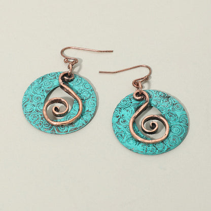 Madeline Love Patina Verdigris Boho Filigree Swirl Circle Drop Dangle Earrings