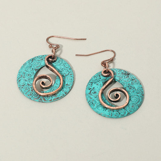 Madeline Love Patina Verdigris Boho Filigree Swirl Circle Drop Dangle Earrings