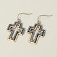 Madeline Love Gold Burnished, Two Tone Two Tone Antique Metal Open Cross Charm Drop Dangle Earrings