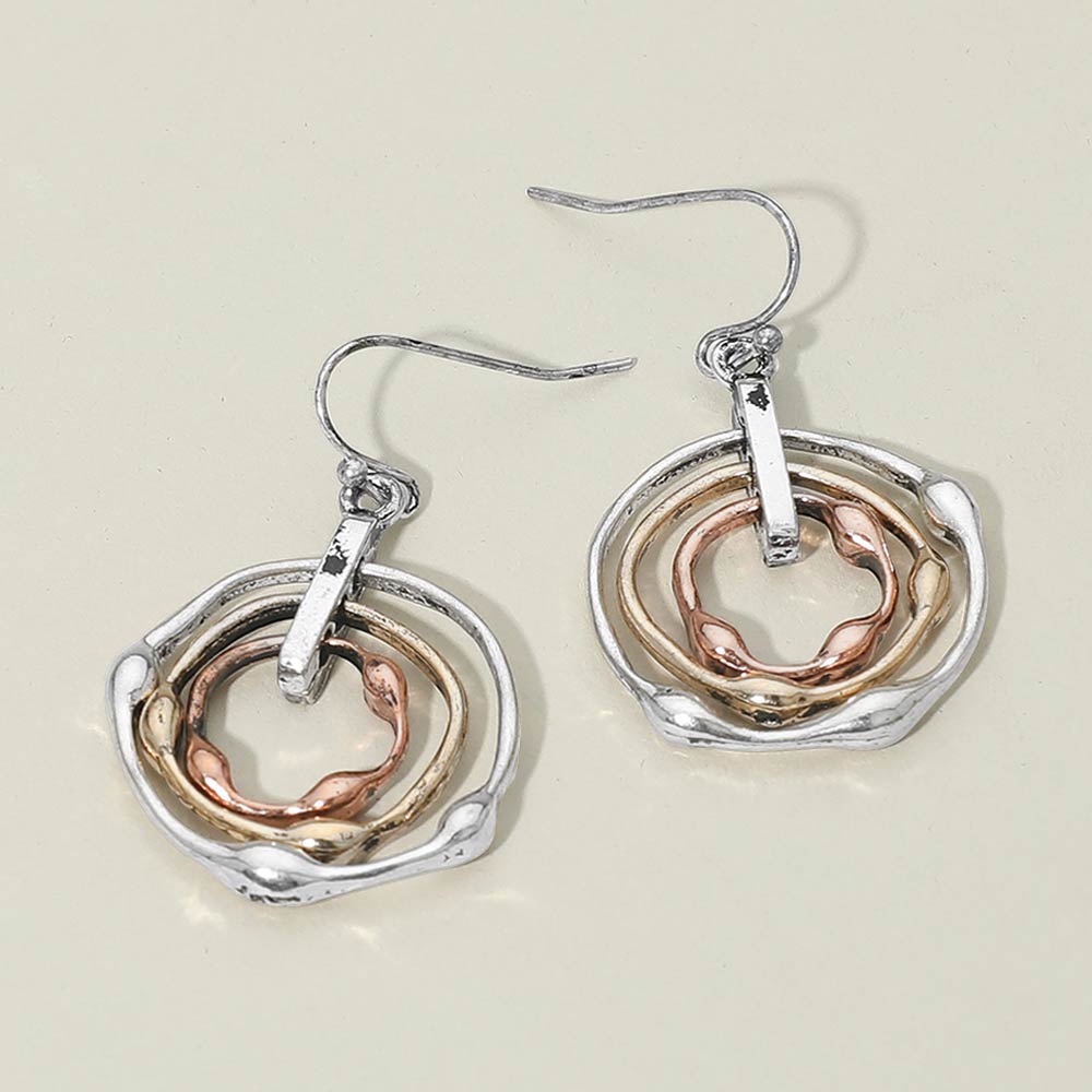 Madeline Love Three Tone Abstract Layered Circle Drop Earrings