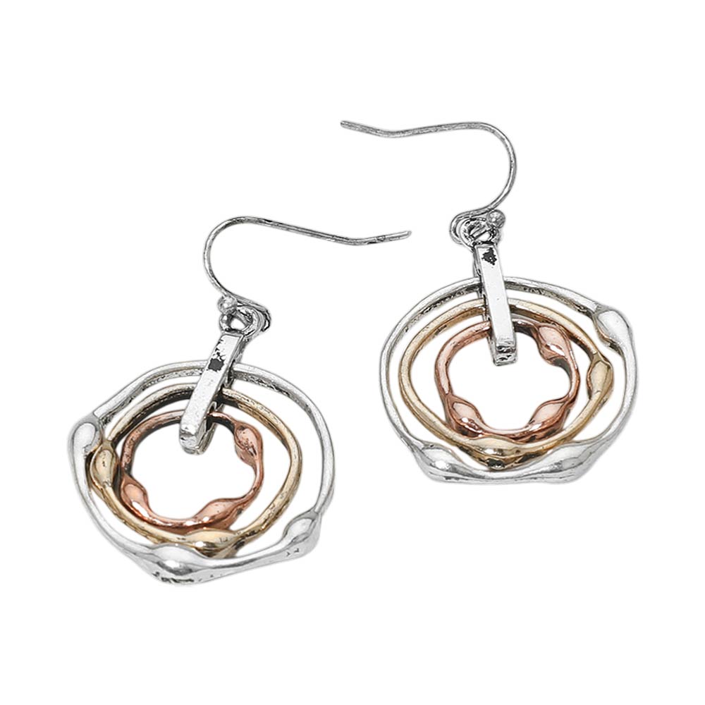 Madeline Love Three Tone Abstract Layered Circle Drop Earrings - desc