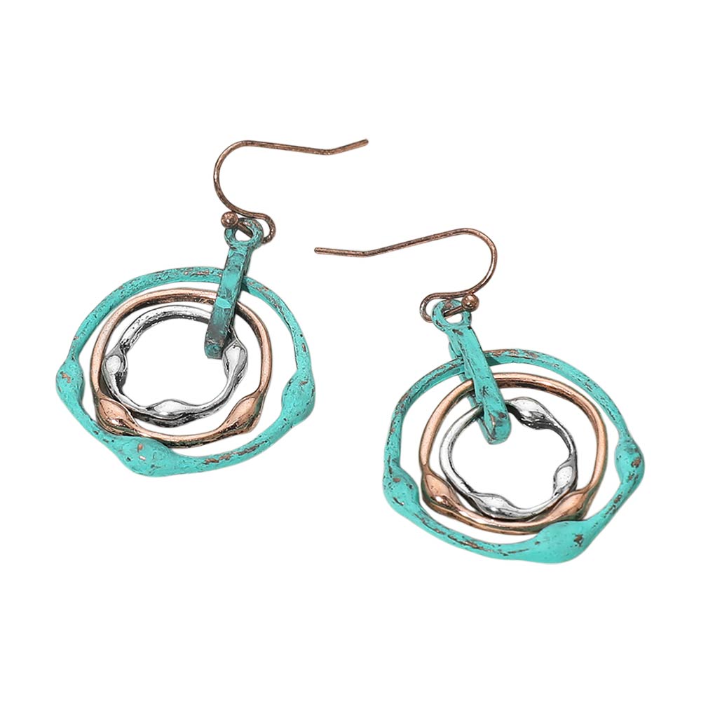 Madeline Love Patina Verdigris Abstract Layered Circle Drop Earrings - desc