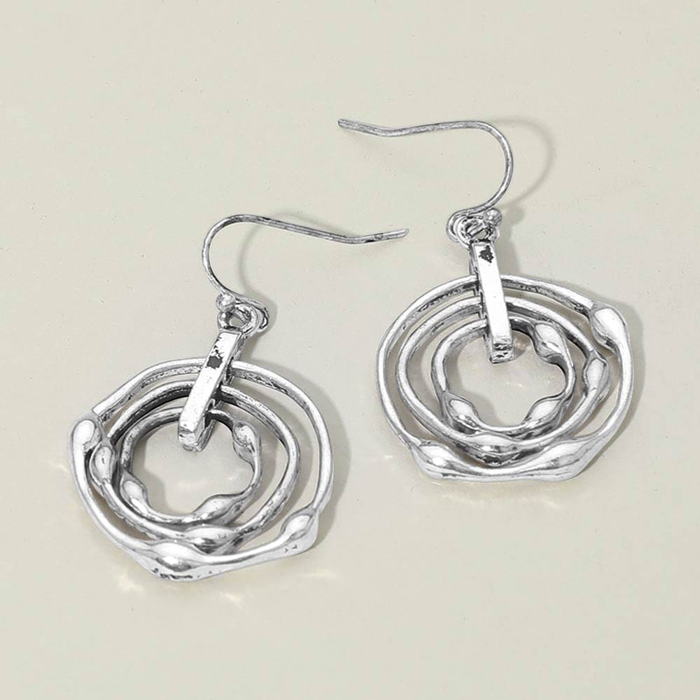 Madeline Love Silver Burnished Abstract Layered Circle Drop Earrings