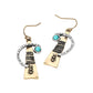 Madeline Love Gold Burnished, Two Tone Turquoise Stone Accent Abstract Textured Metal Drop Earrings - desc