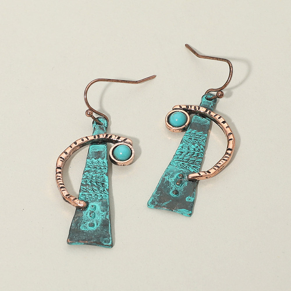 Madeline Love Copper Burnished, Patina Verdigris Turquoise Stone Accent Abstract Textured Metal Drop Earrings