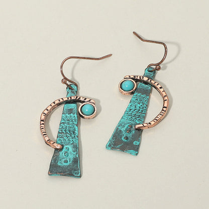 Madeline Love Copper Burnished, Patina Verdigris Turquoise Stone Accent Abstract Textured Metal Drop Earrings