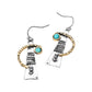 Madeline Love Silver Burnished, Two Tone Turquoise Stone Accent Abstract Textured Metal Drop Earrings - desc