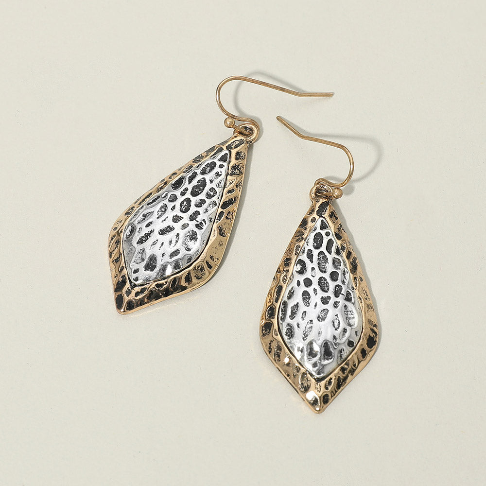 Madeline Love Gold Burnished, Two Tone Textured Metal Two Tone Filigree Teardrop Drop Earrings