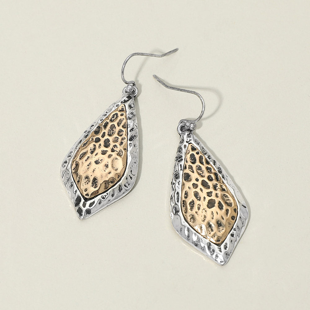 Madeline Love Silver Burnished, Two Tone Textured Metal Two Tone Filigree Teardrop Drop Earrings