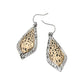 Madeline Love Silver Burnished, Two Tone Textured Metal Two Tone Filigree Teardrop Drop Earrings - desc