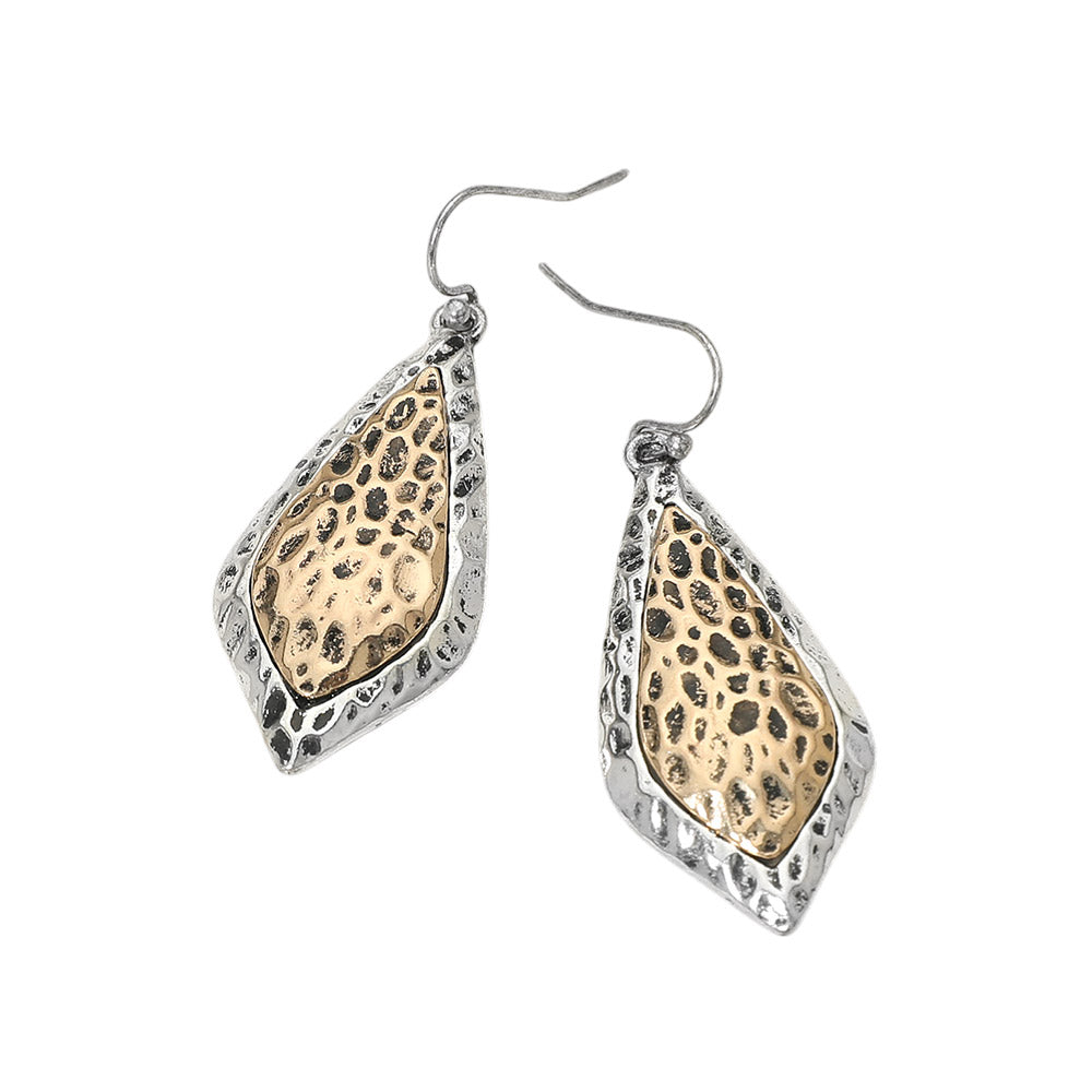 Madeline Love Silver Burnished, Two Tone Textured Metal Two Tone Filigree Teardrop Drop Earrings - desc