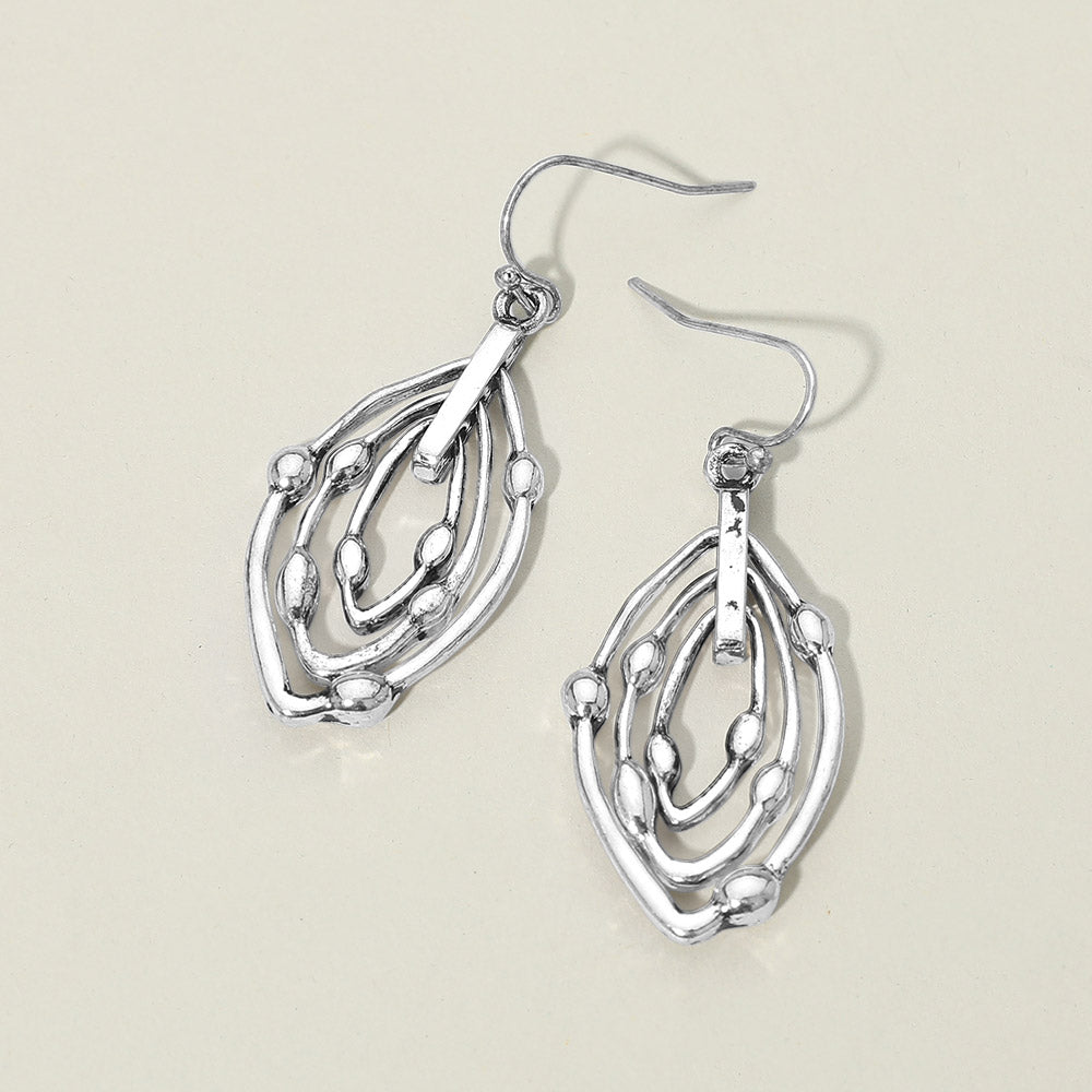 Madeline Love Silver Burnished Metal Layered Teardrop Drop Earrings