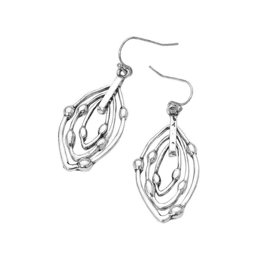 Madeline Love Silver Burnished Metal Layered Teardrop Drop Earrings - desc