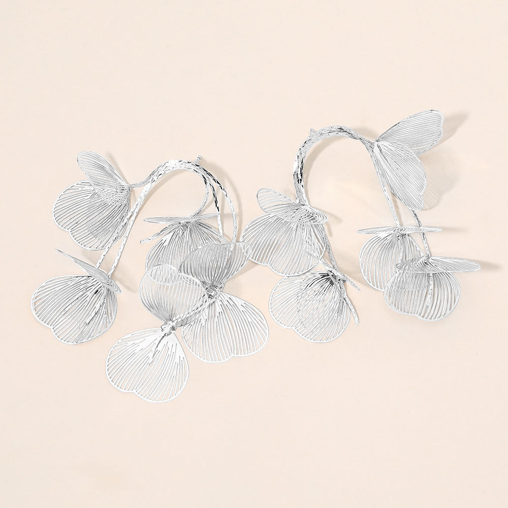 Madeline Love Rhodium Metal Cutout Floral Wire Drop Earrings