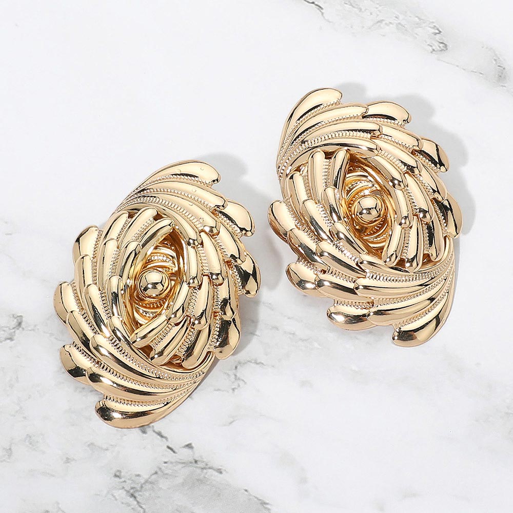 Madeline Love Gold Bold Metal Sculptural Swirl Statement Earrings