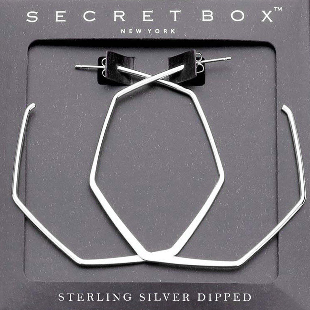 Madeline Love Silver Secret Box _ Sterling Silver Dipped Metal Angled Hoop Earrings