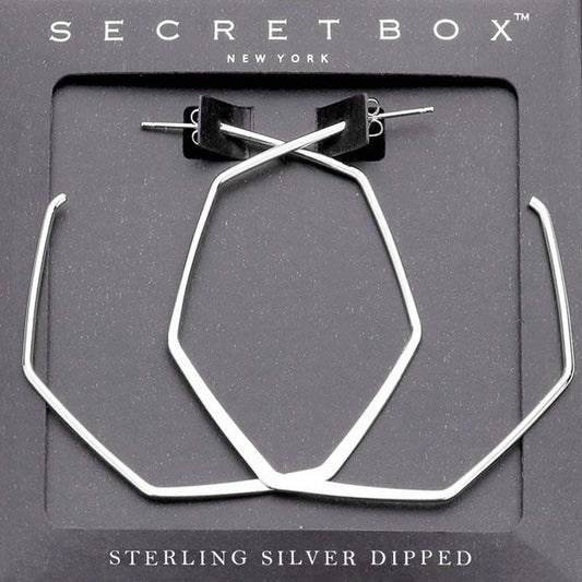 Madeline Love Silver Secret Box _ Sterling Silver Dipped Metal Angled Hoop Earrings