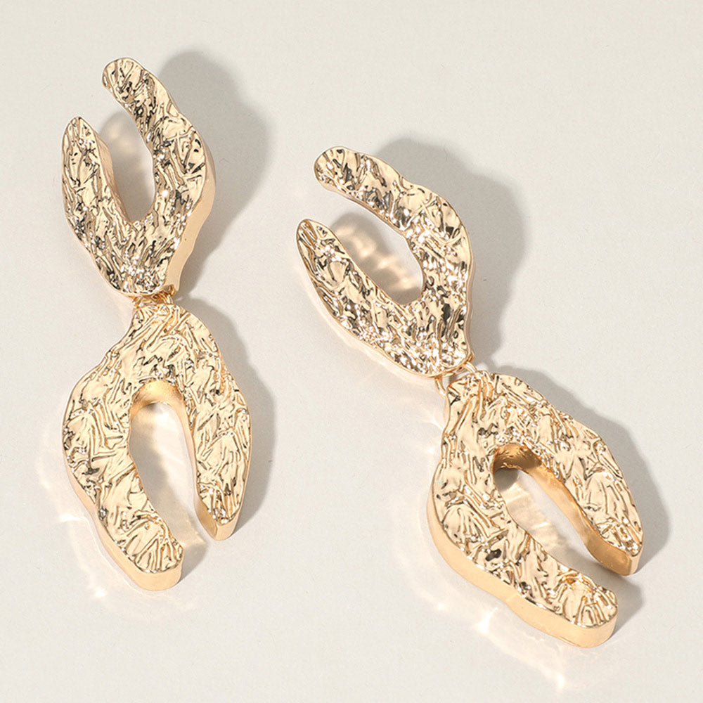 Madeline Love Gold Oversized Textured Abstract Metal Link Dangle Earrings