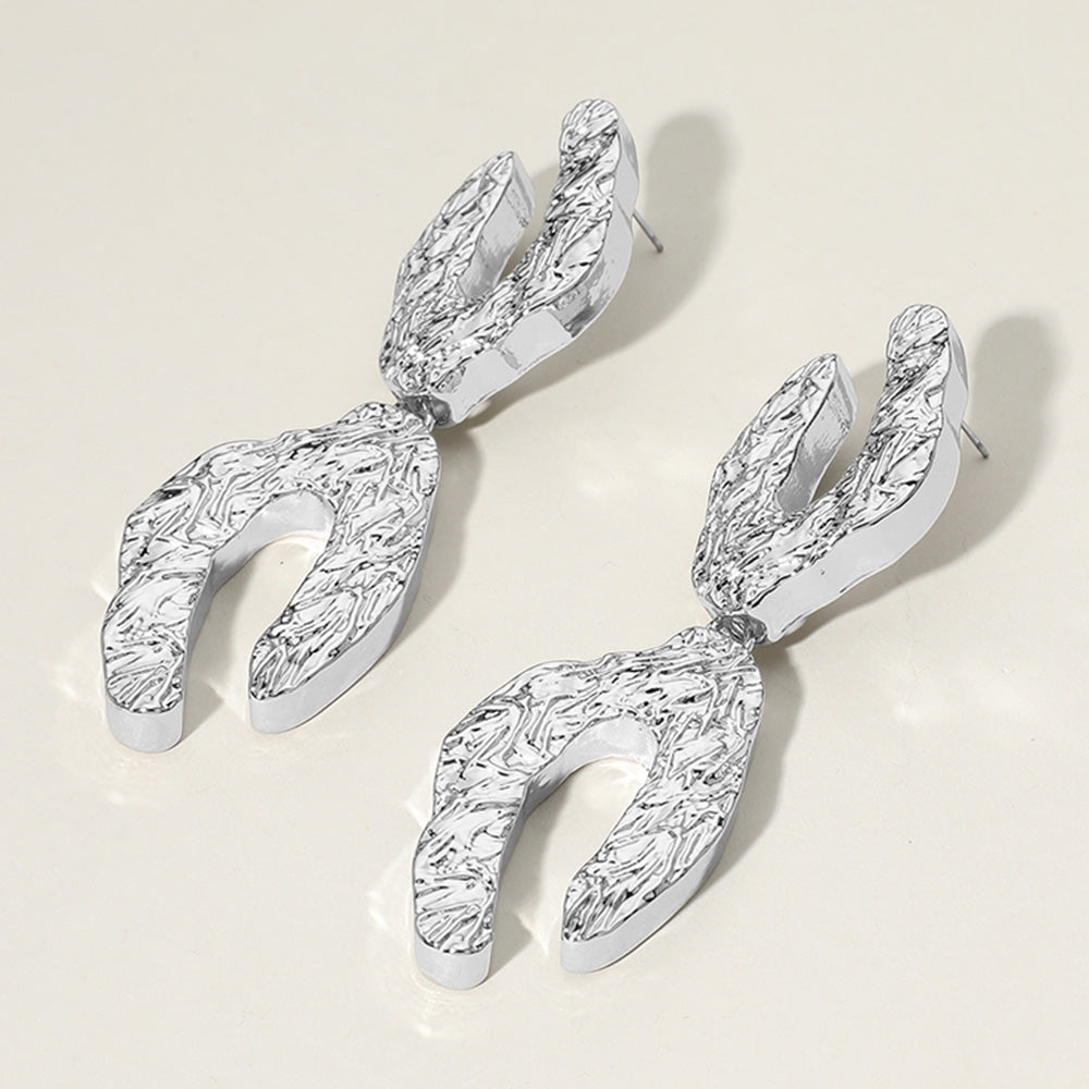 Madeline Love Rhodium Oversized Textured Abstract Metal Link Dangle Earrings