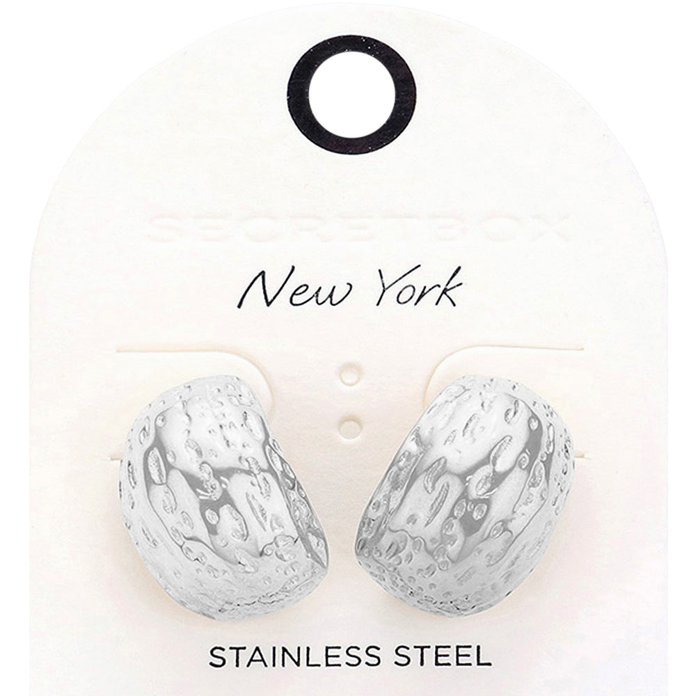 Madeline Love Rhodium SECRET BOX_Textured Stainless Steel Half Hoop Earrings