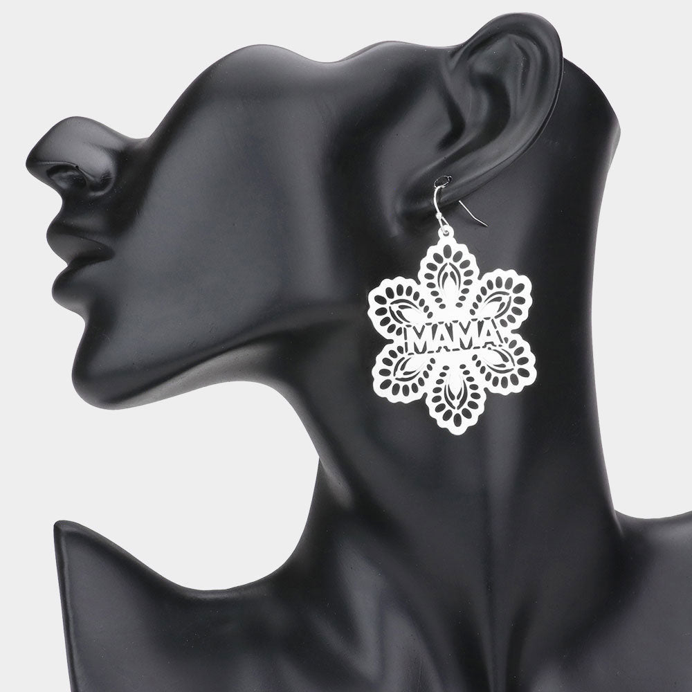 Madeline Love Rhodium MAMA Message Brass Metal Flower Dangle Earrings