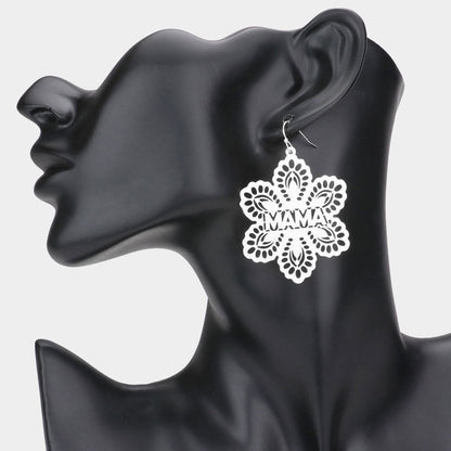Madeline Love Rhodium MAMA Message Brass Metal Flower Dangle Earrings