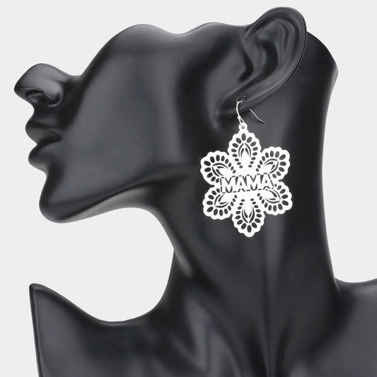 Madeline Love Rhodium MAMA Message Brass Metal Flower Dangle Earrings