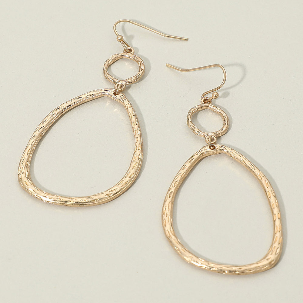 Madeline Love Worn Gold Textured Metal Organic Open Oval Link Drop Earrings