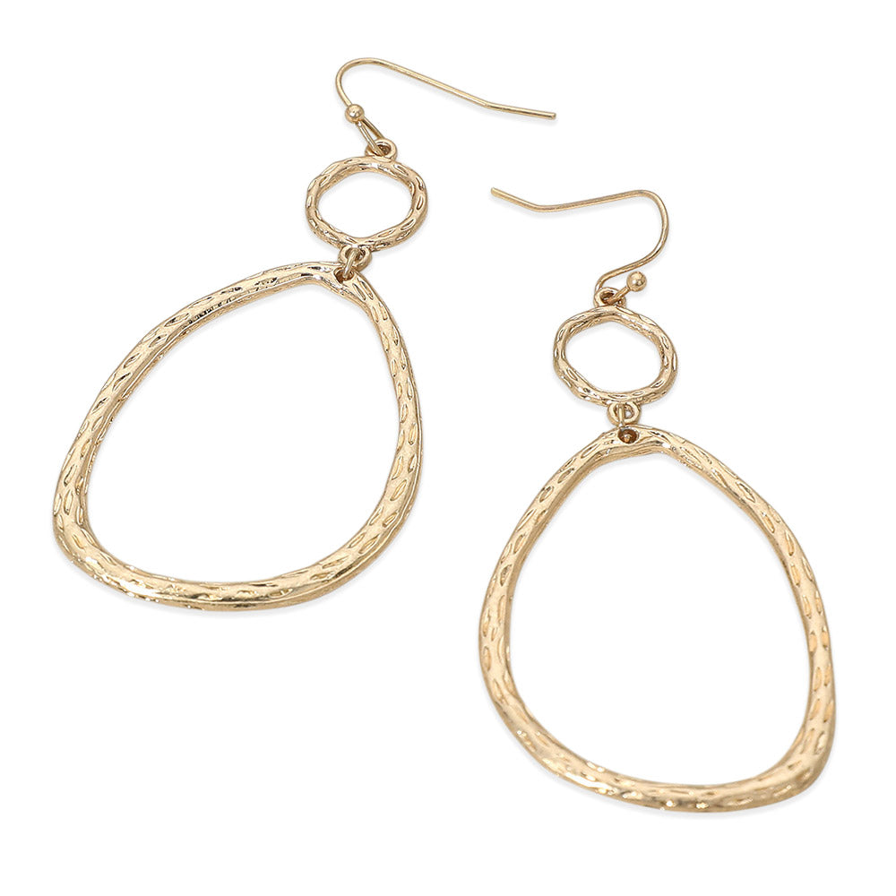 Madeline Love Worn Gold Textured Metal Organic Open Oval Link Drop Earrings - desc
