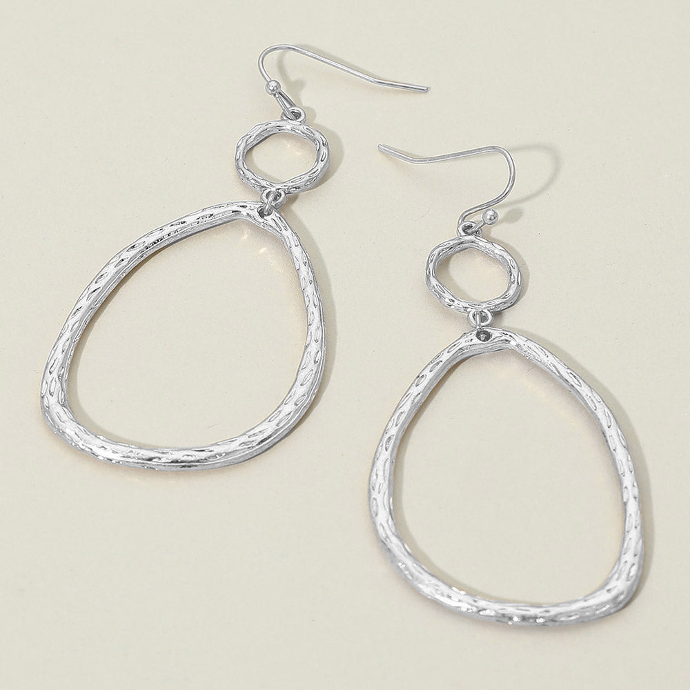 Madeline Love Worn Silver Textured Metal Organic Open Oval Link Drop Earrings