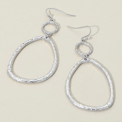 Madeline Love Worn Silver Textured Metal Organic Open Oval Link Drop Earrings