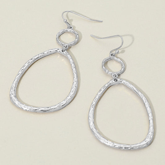 Madeline Love Worn Silver Textured Metal Organic Open Oval Link Drop Earrings