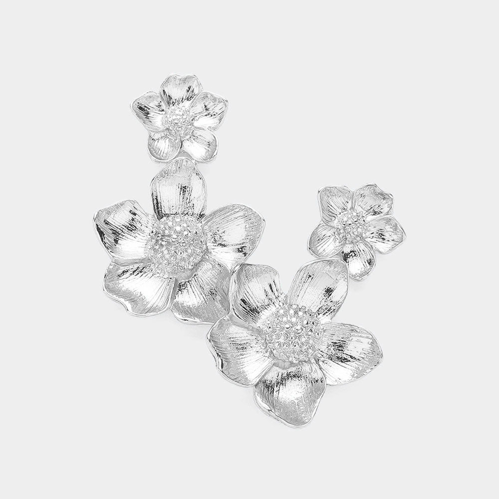 Madeline Love Rhodium Textured Metal Flower Dangle Earrings