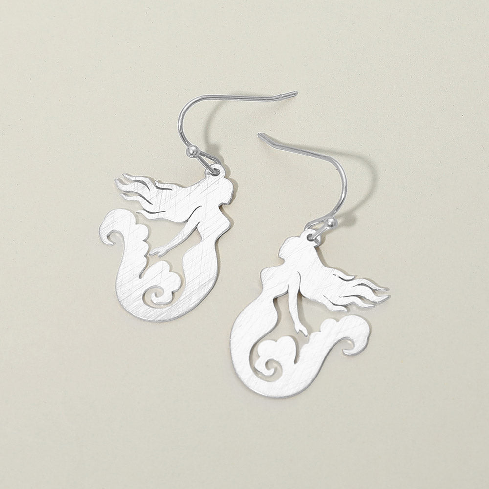 Madeline Love Worn Silver Mermaid Silhouette Drop Earrings