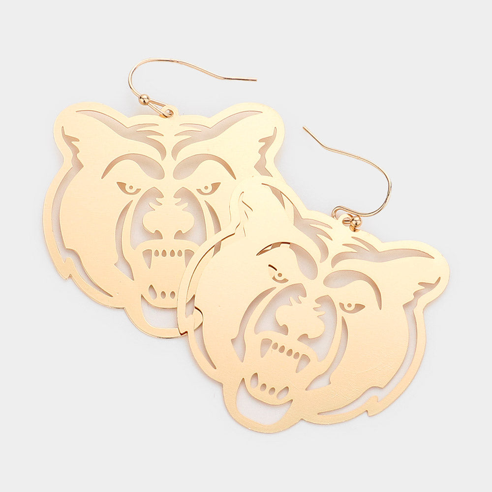 Madeline Love Gold Brass Metal Cutout Bear Dangle Earrings