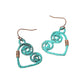 Madeline Love Copper Burnished, Patina Verdigris Swirl Heart Charm Drop Earrings - desc