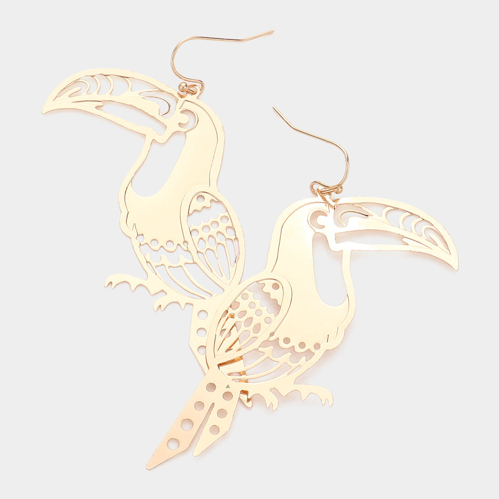Madeline Love Gold Brass Metal Cutout Toucan Dangle Earrings