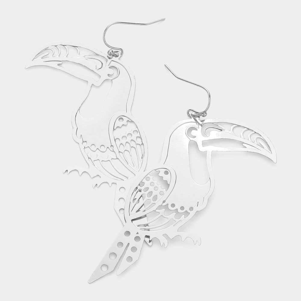 Madeline Love Rhodium Brass Metal Cutout Toucan Dangle Earrings