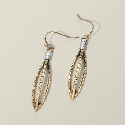 Madeline Love Gold Burnished, Two Tone Boho Textured Metal Open Marquise Drop Earrings