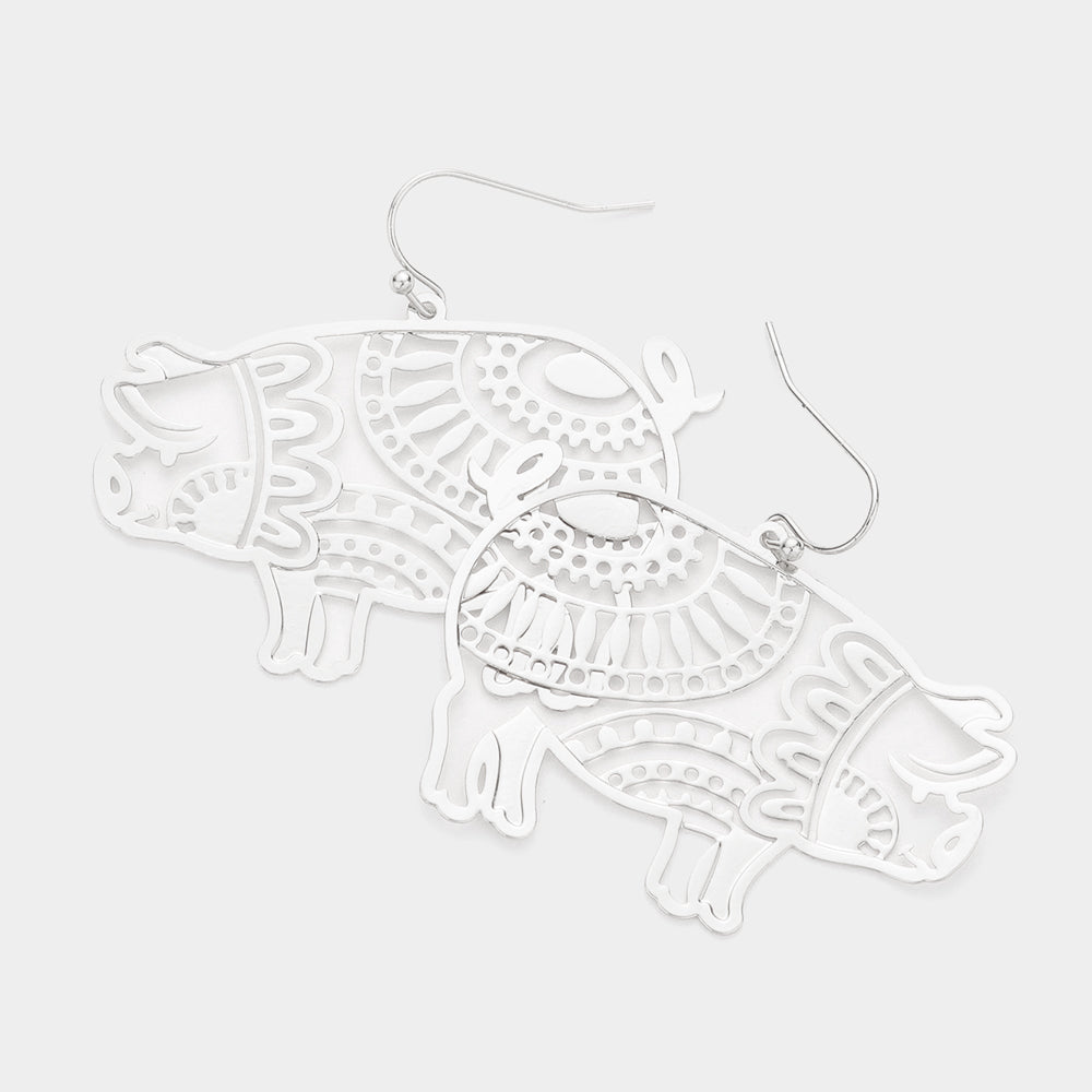 Madeline Love Rhodium Brass Metal Cutout Pig Dangle Earrings
