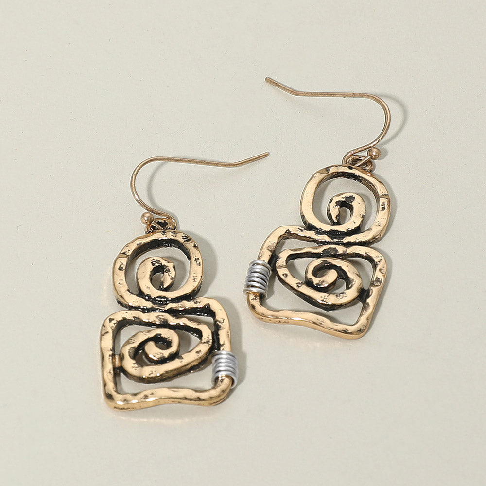 Madeline Love Gold Burnished, Two Tone Boho Geometric Metal Swirl Drop Earrings