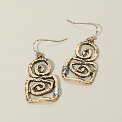Madeline Love Gold Burnished, Two Tone Boho Geometric Metal Swirl Drop Earrings