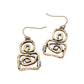 Madeline Love Gold Burnished, Two Tone Boho Geometric Metal Swirl Drop Earrings - desc