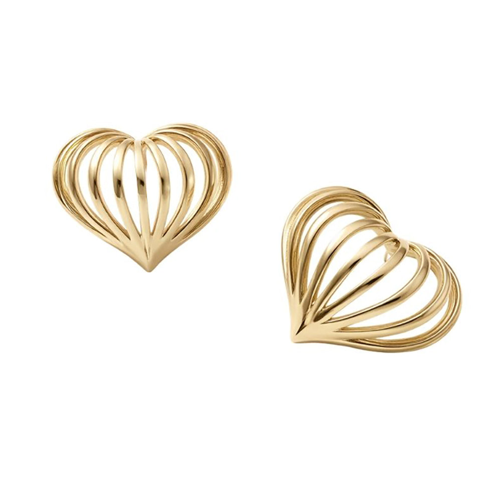 Madeline Love Gold 14K Gold Dipped Sculpted Heart Cage Stud Earrings - desc