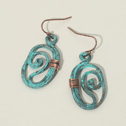Madeline Love Copper Burnished, Patina Verdigris Boho Metal Swirl Oval Drop Earrings