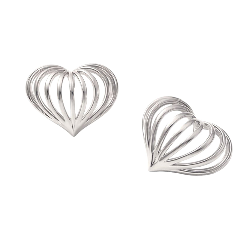 Madeline Love Rhodium, White Gold White Gold Dipped Sculpted Heart Cage Stud Earrings - extra